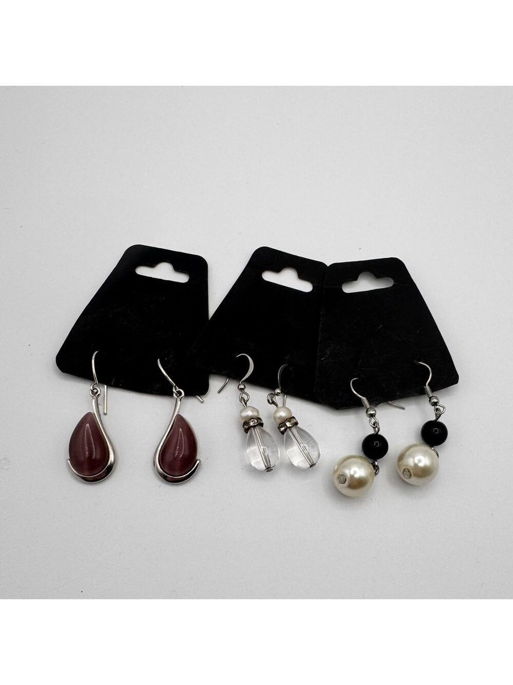New Drop Earring Bundle | 3 Pairs | Pearl, Black & Mauve Teardrops